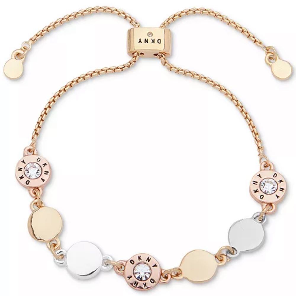 DKNY
Tri-Tone Crystal & Logo Disc Slider Bracelet